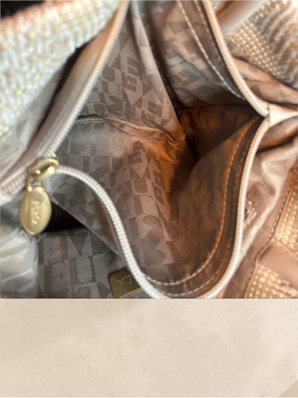 Furla Woven Drawstring Tote Bag in Beige and Cream - Picture 9 of 10